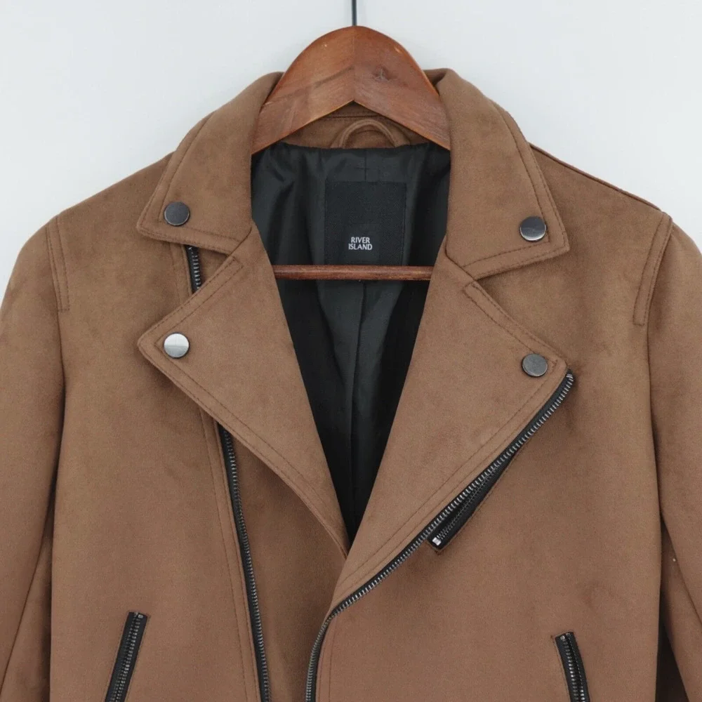 Girls Biker Jacket Medium 11‎ yrs Brown Vegan Suede Motorcycle Retro 80s